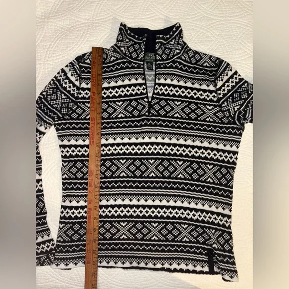 Ralph Lauren Fair Isle Black and White Quarter Zip Petite Large - Picture 6 of 7